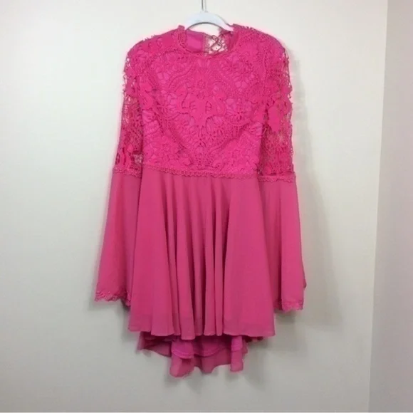NWT Southern Fried Chics pink lace up mini dress bell sleeve XXL - Picture 2 of 8
